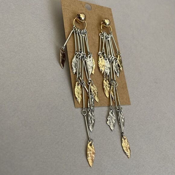 Gold and Silver Leaf Dangle Earrings A1240 - Picture 4 of 4
